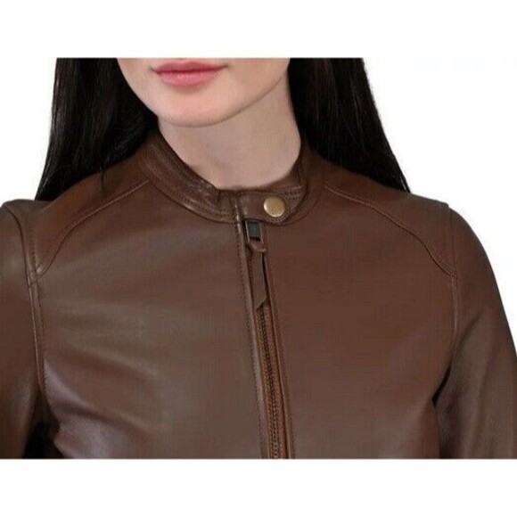 NWT Frye Ladies' Leather Jacket Brown Size Medium - Picture 3 of 3
